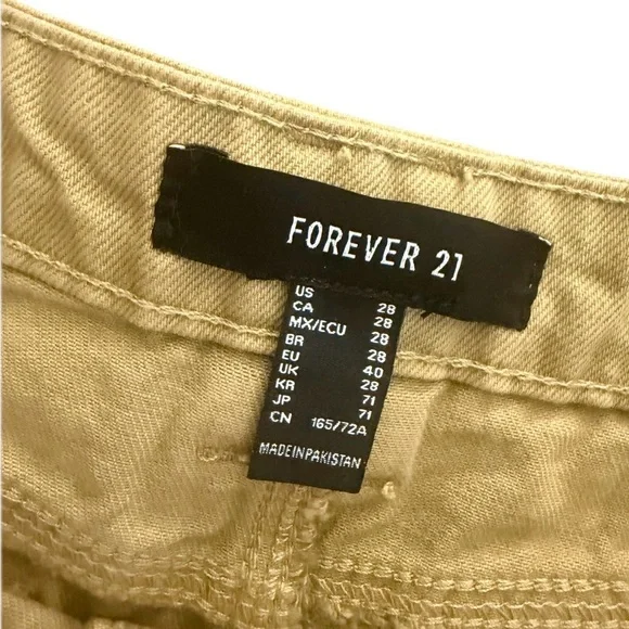 FOREVER 21 Frayed Khaki Tan Denim Cut Off Low Rise Shortie Shorts Women's Sz 28 - Picture 3 of 4